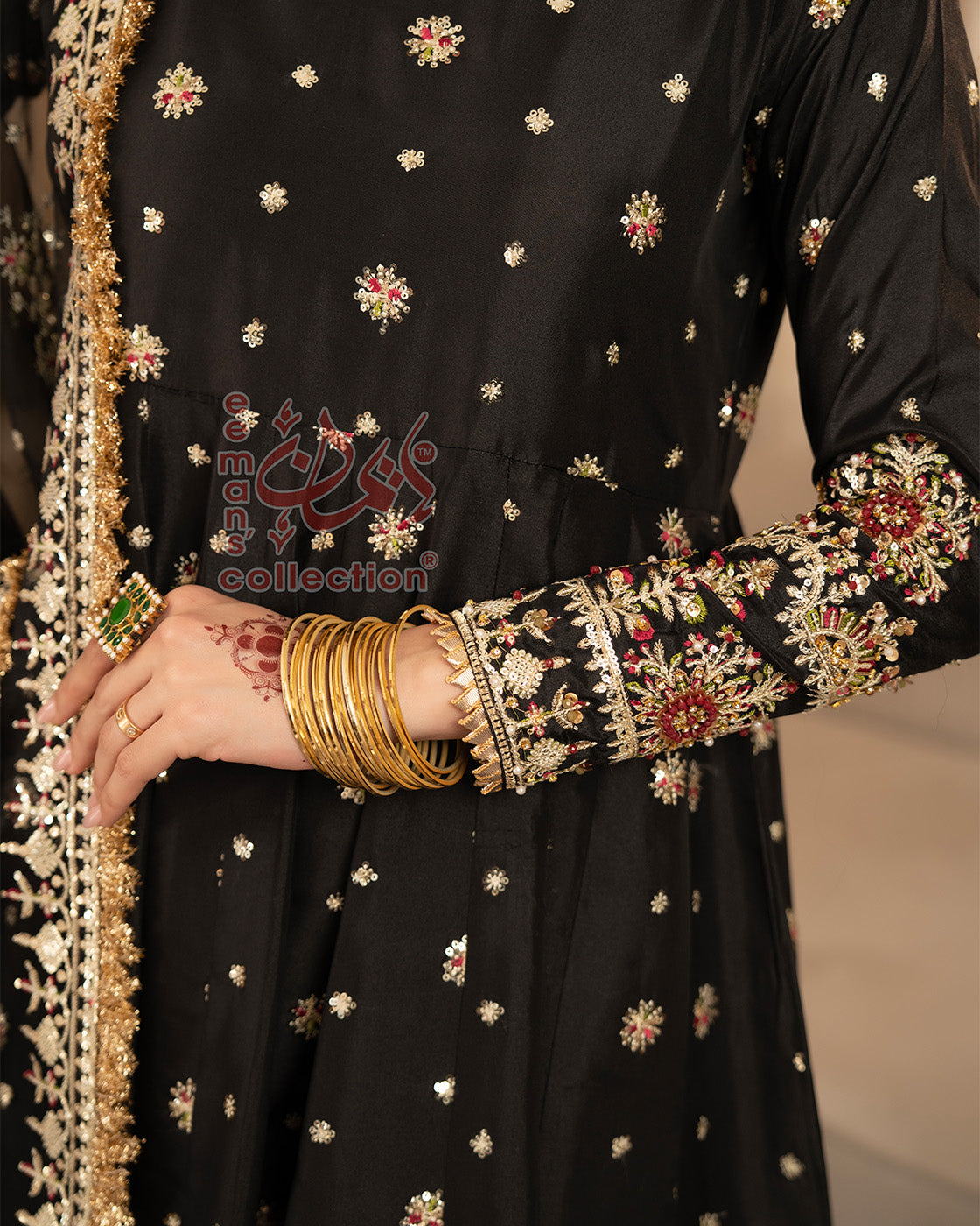 Black Heritage Embroidered Luxury Suit | Gold Work Dupatta