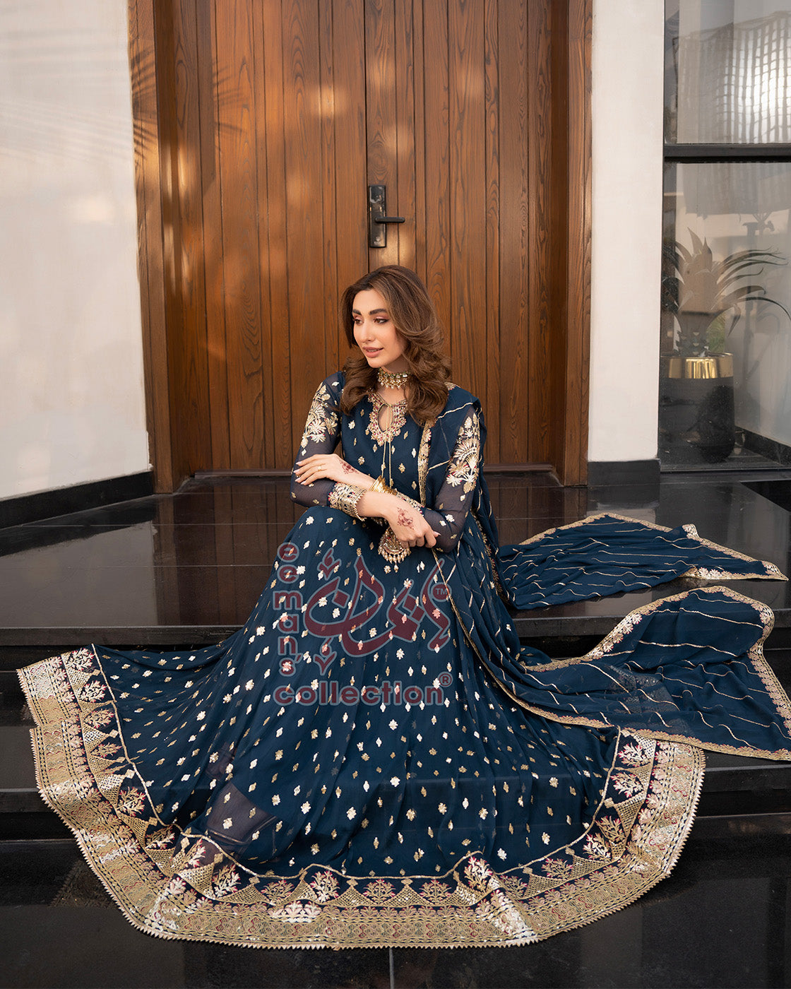 Royal Navy Blue Pakistani Designer Suit | Luxury Finish
