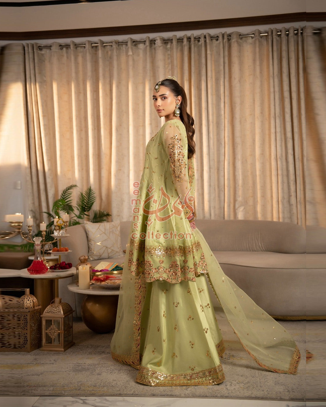 Light Green Luxury Embroidered Suit | Gold Festive Wear