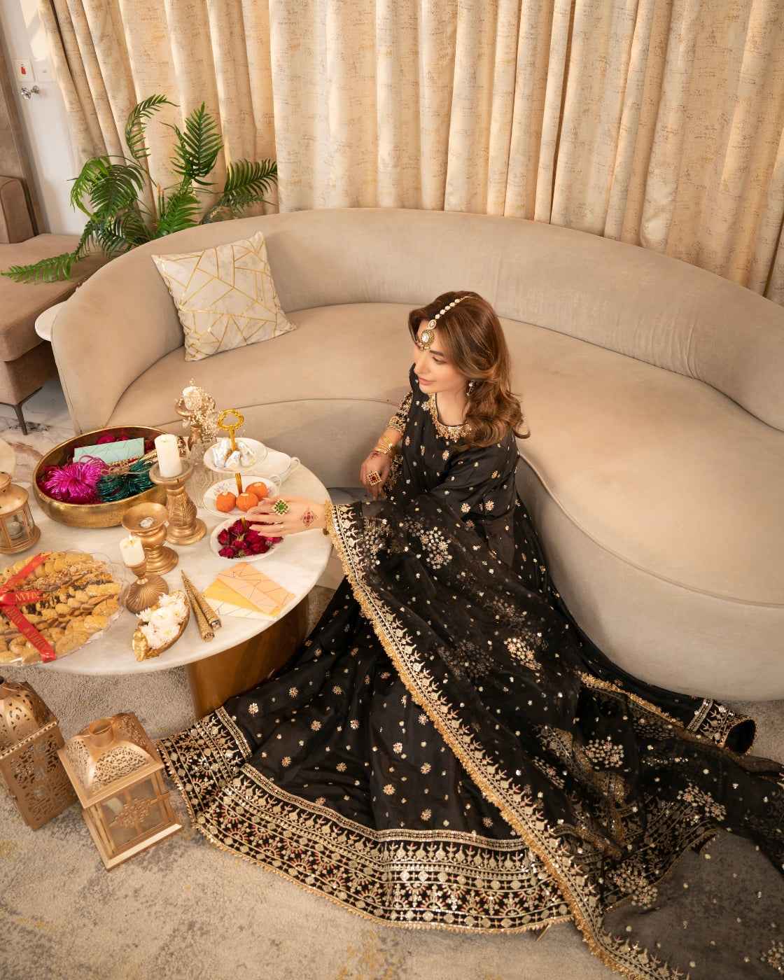 Luxury Black Suit with Gold Heritage Work & Net Dupatta