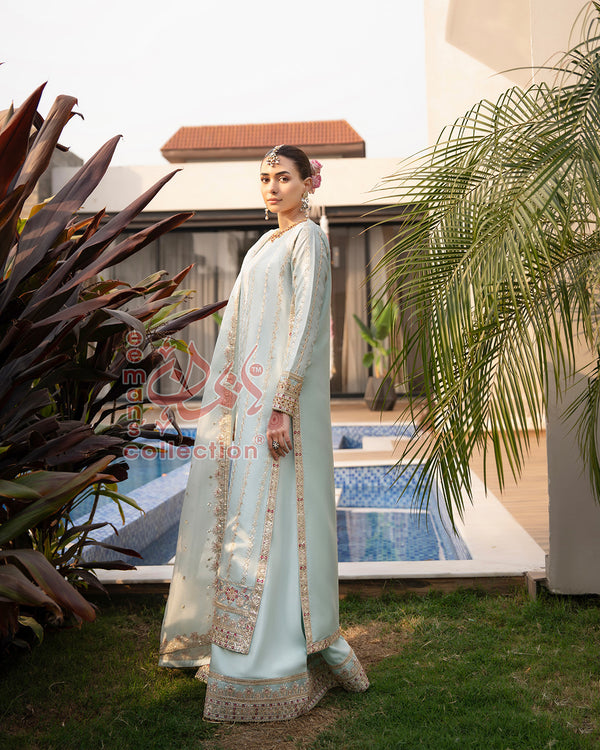 Pastel Mint Green Luxury Embroidered Suit