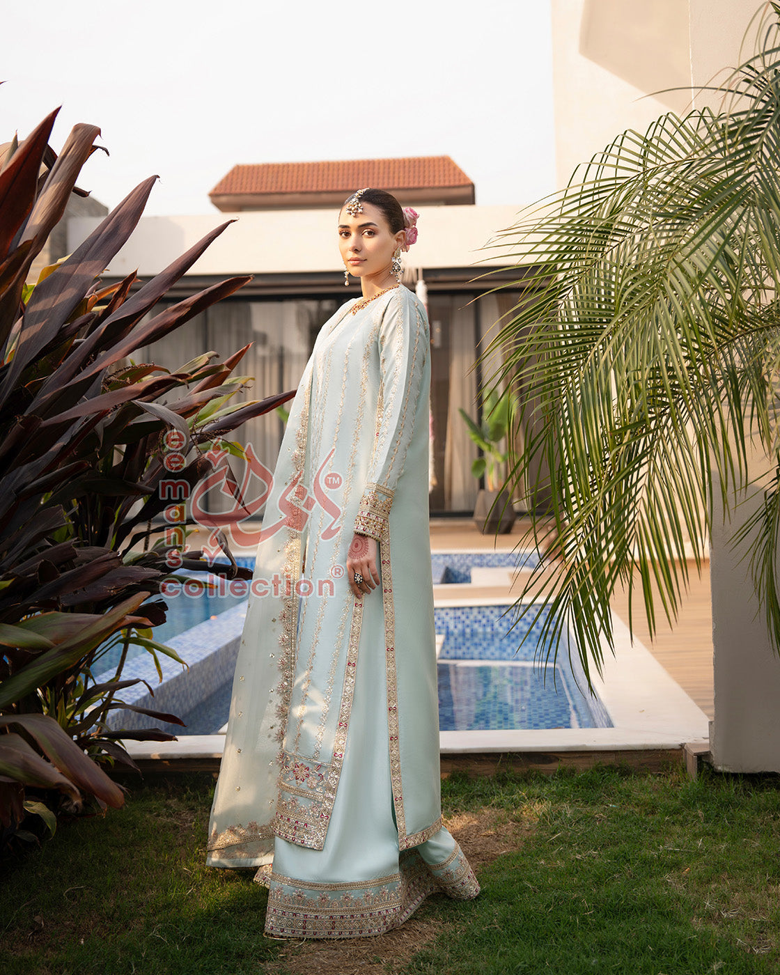 Pastel Mint Green Luxury Embroidered Suit