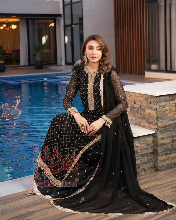 Midnight Black Gold Embroidered Luxury Suit