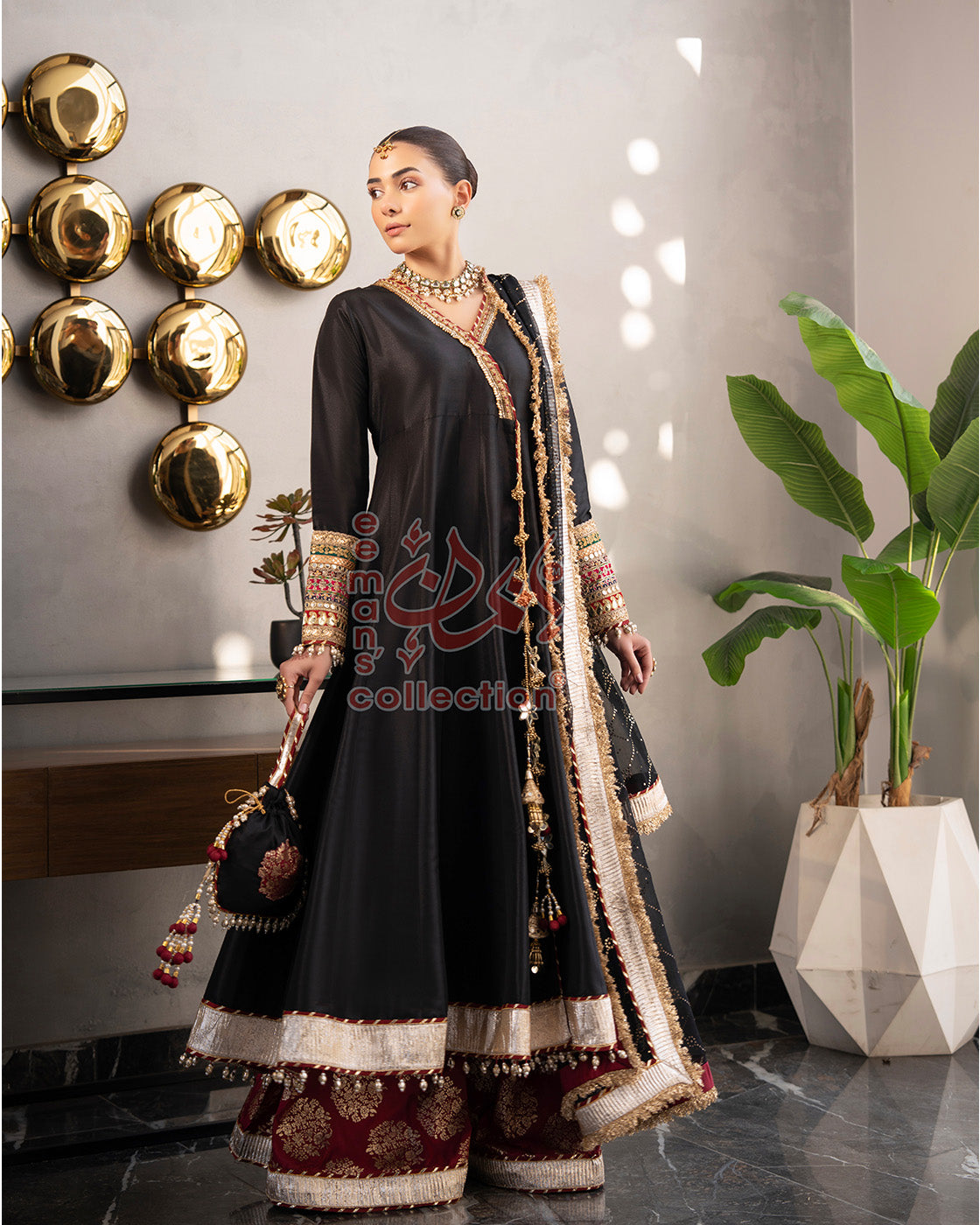 Black Maroon Festive Anarkali Suit