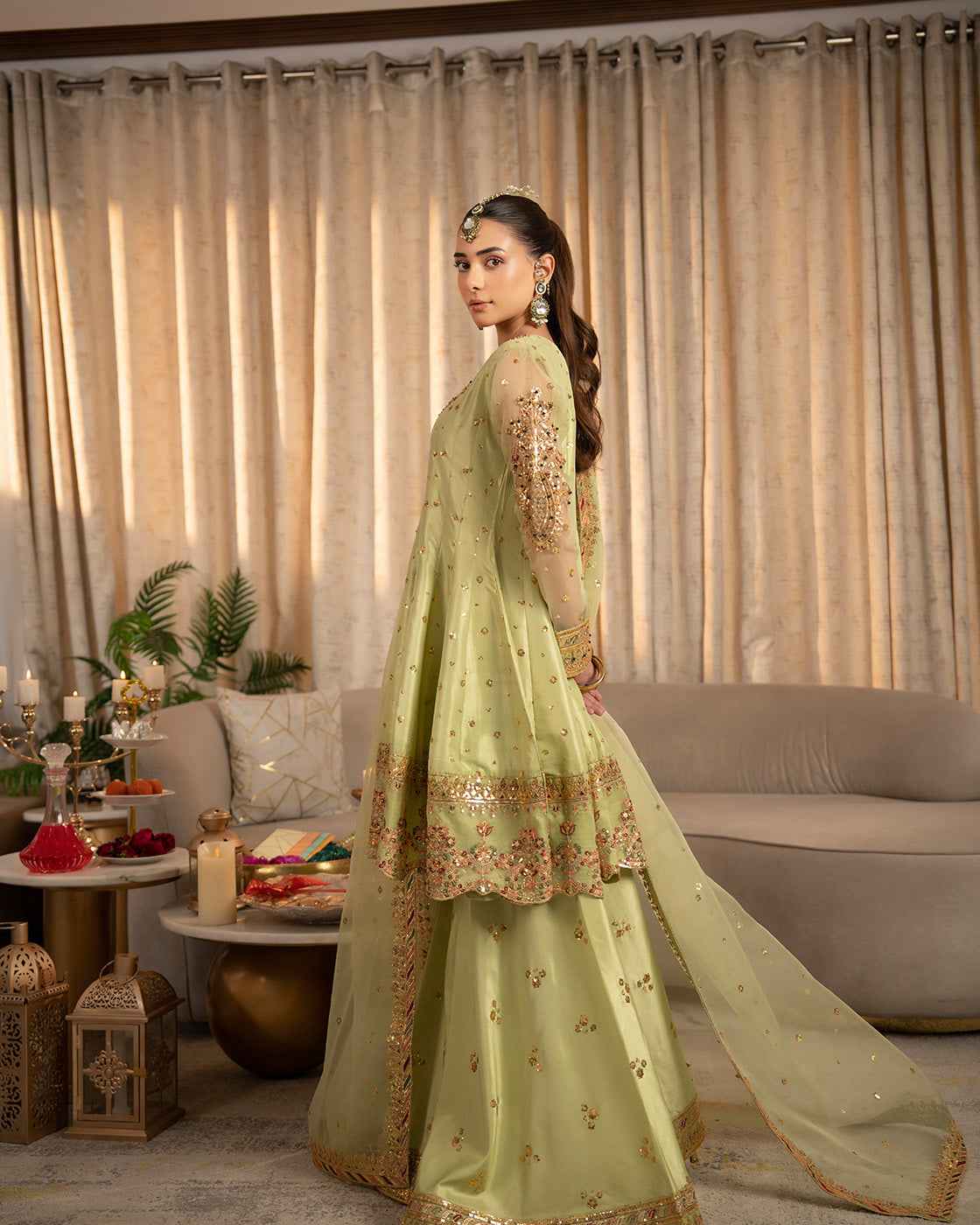Light Green Embroidered Suit with Gold Festive Detailing