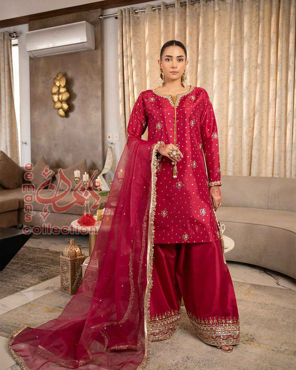 Crimson Ruby Embellished Pakistani Suit | Festive Luxury